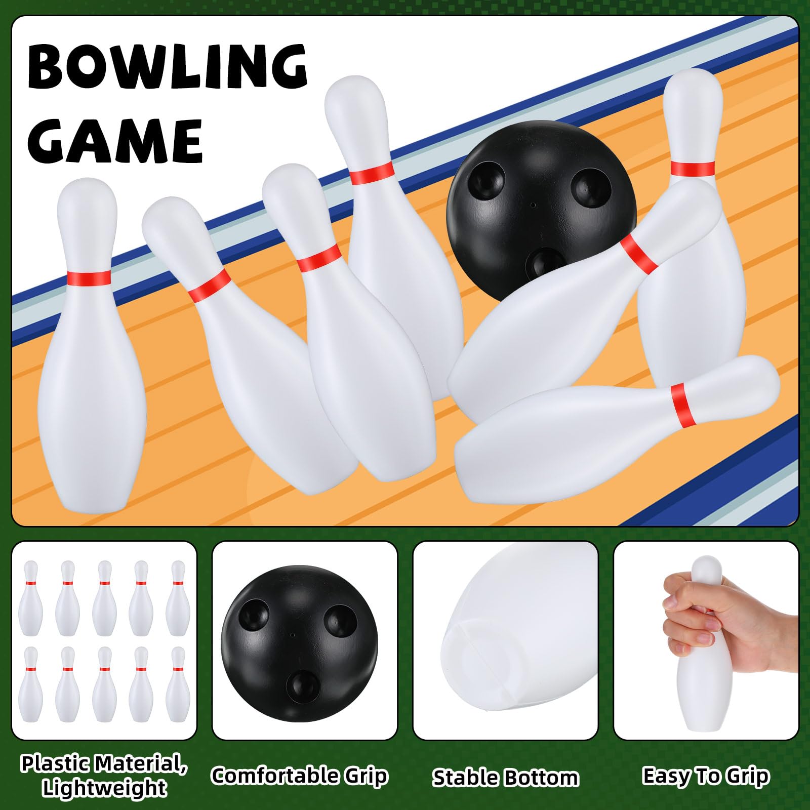 Juego de 4 bolos para niños de 6.3 pulgadas, juegos de interior y exterior para niños, incluye 40 pines de bolos de plástico y 8 bolas de césped, juegos de césped para niños pequeños, 2
