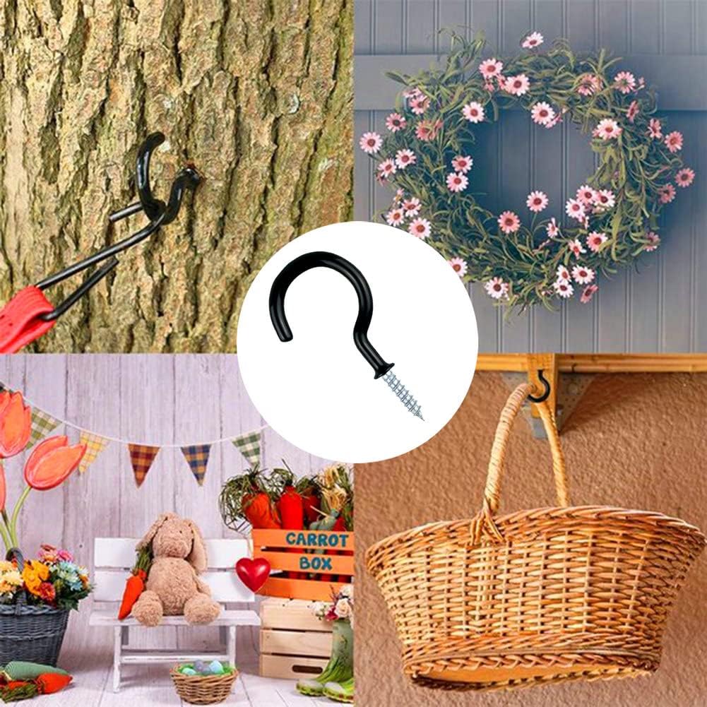 Vinyl Coated Hooks 2.9inches, 24 Pack Cup Ceiling Hooks, YINGFENG Plant Hanger Hook Screw Hooks for Hanging Plants, Mugs, Utensils, Indoor/Outdoor Use(Black and White)