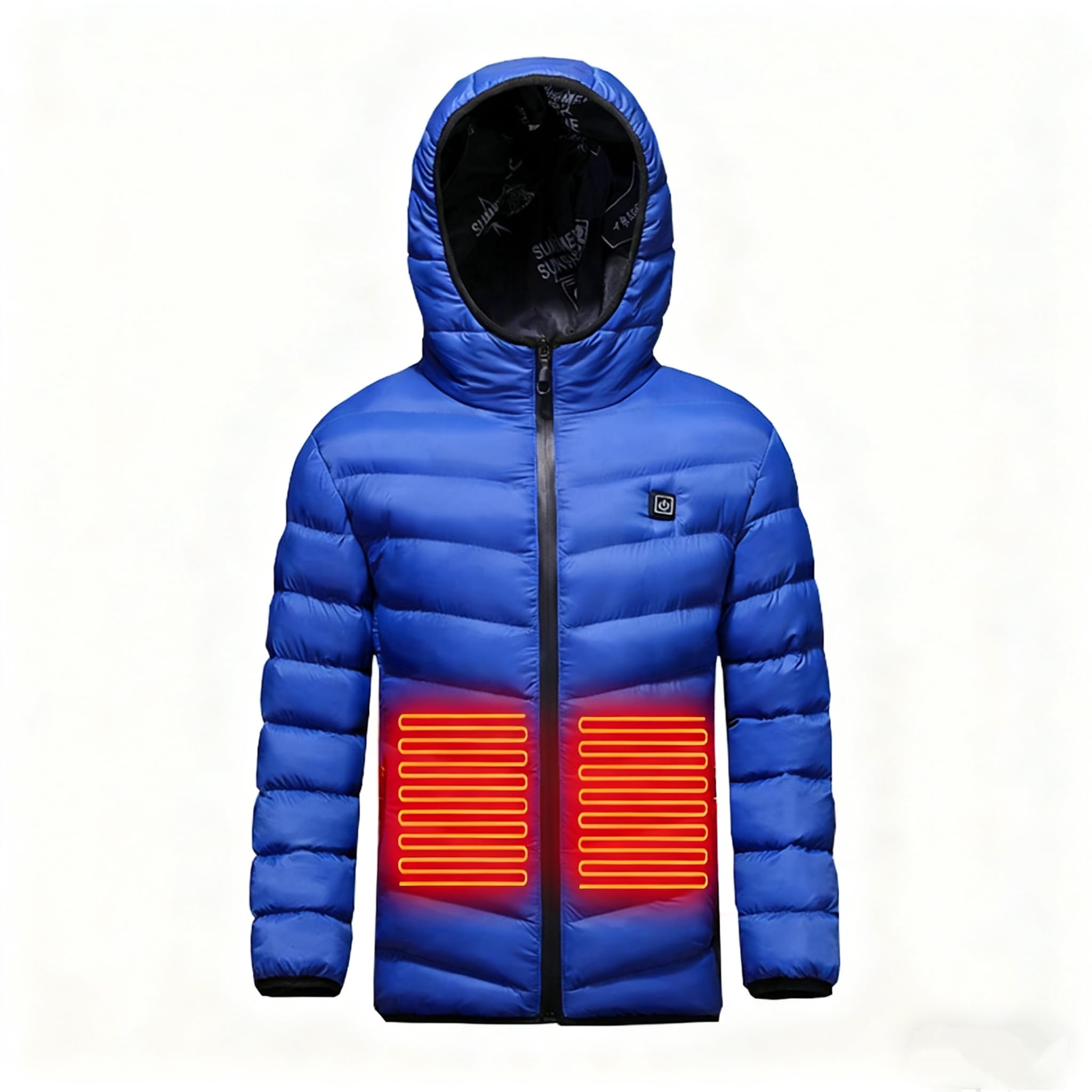 Veste Chauffante Enfants USB Manteau à Capuche Jacket Chauffants Intelligents avec 2 Zones de Chauffage et 3 Température Réglable Doudoune Hiver Chaud Confortable Vêtements Pour Randonnée Ski Camping