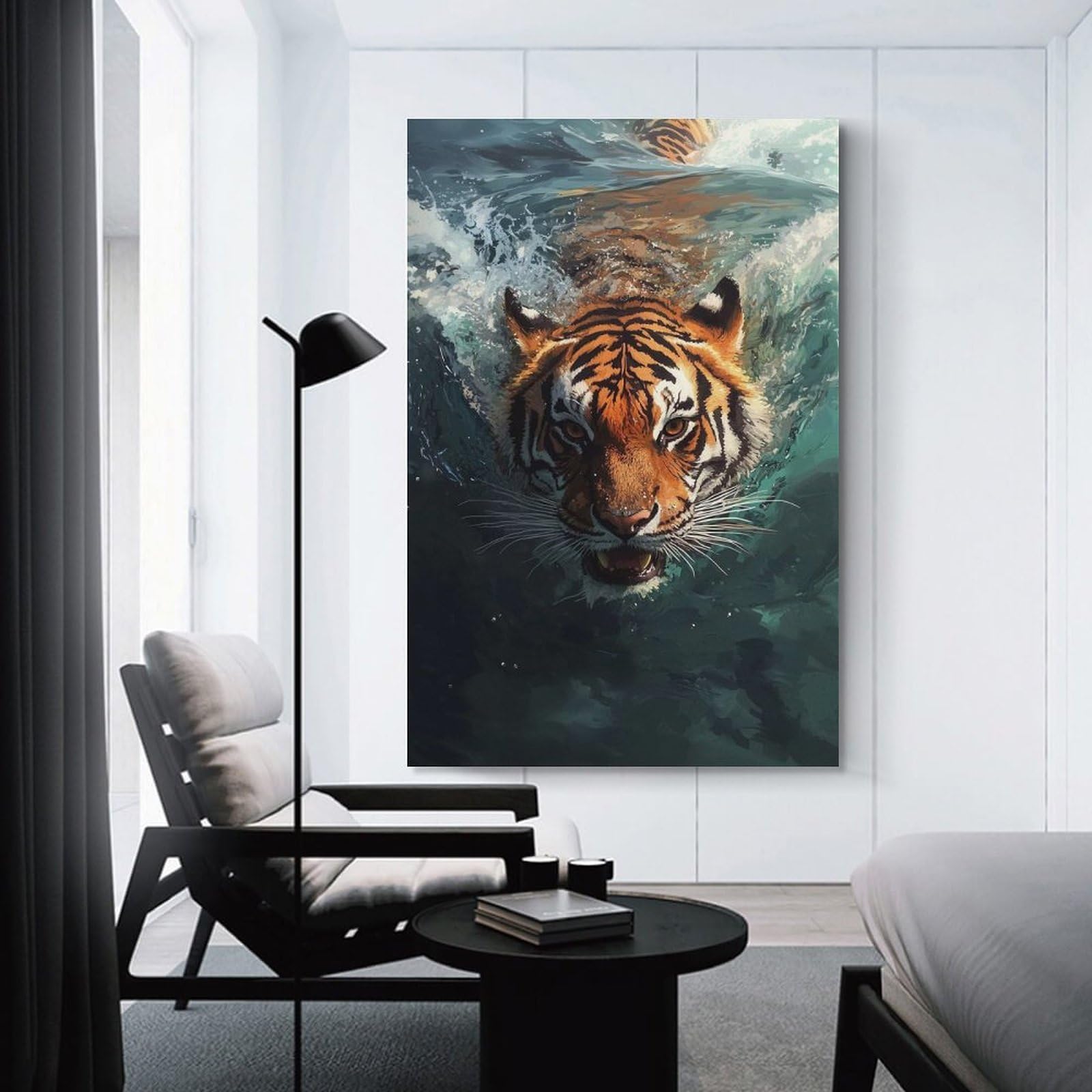 Junmoney Unframe-Style-23 Home Decor Wall Art Tiger Swimming Underwater, 24X36inch(60X90cm), For Bedroom Decor, Cosy Corners Or Studios, Decorative Wall Art For Cosy Rooms