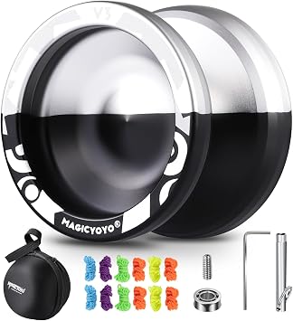 MAGICYOYO V3 Professional Responsive Yoyo Yoyo Yoyo Yoyo Beginner Adult 12 Yoyo Strings + KK Bearings + Bearing Removal Tool + Axle + Storage Bag Black & Silver