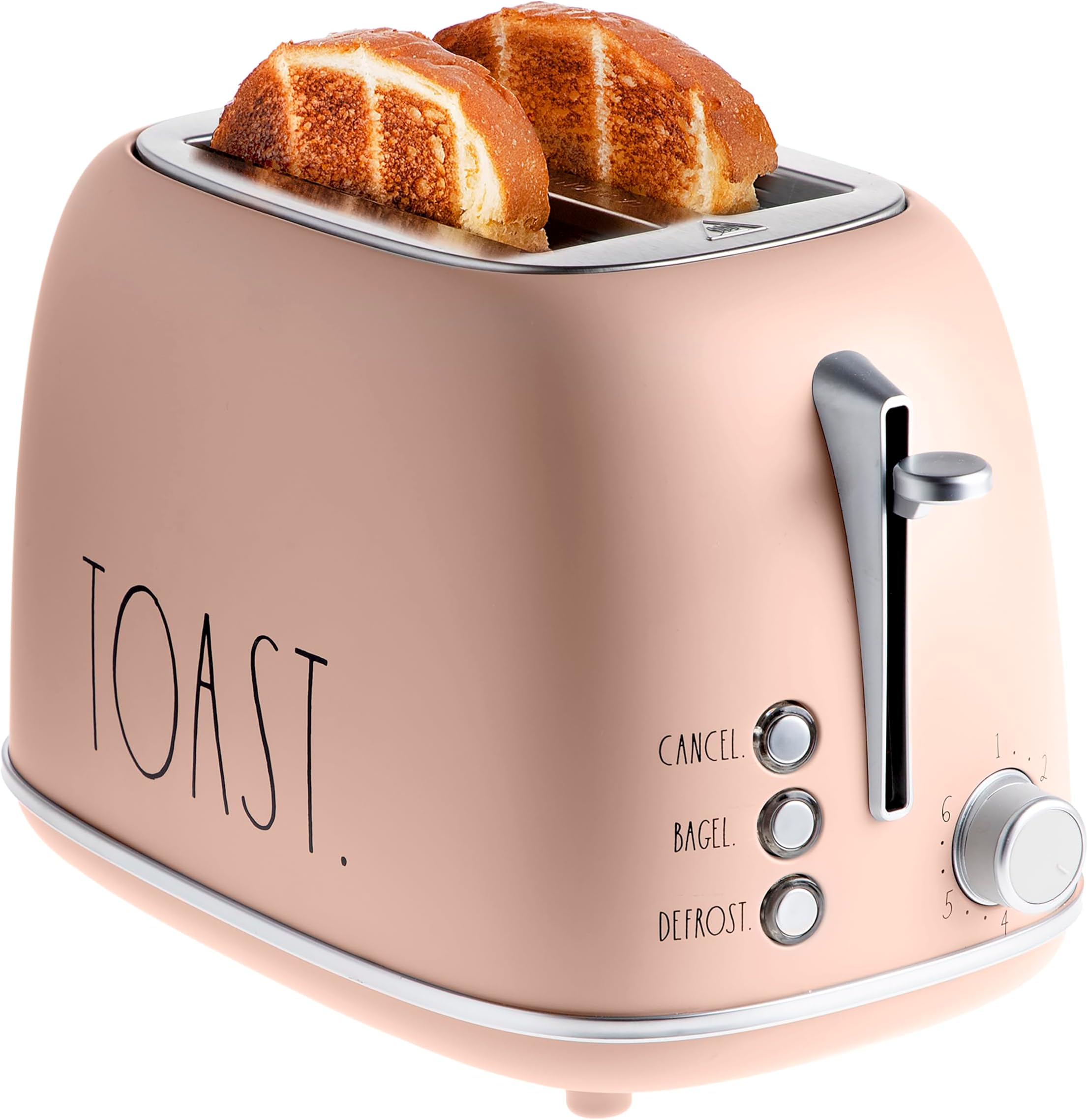 Retro Rounded Bread Toaster, 2 Slice Stainless Steel Toaster with Removable Crumb Tray, Wide Slot with 6 Browning Levels, Bagel, Defrost and Cancel Options, Blush