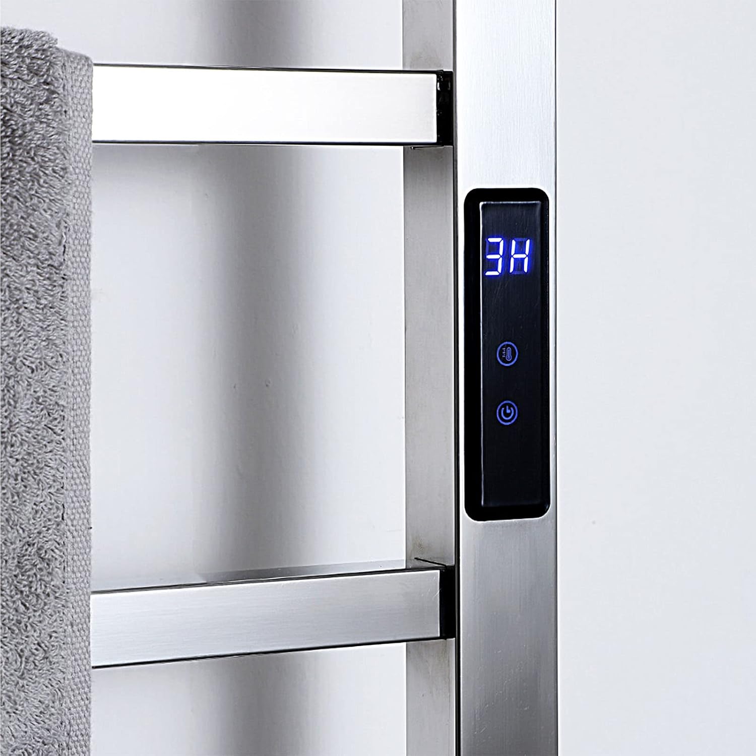 Heated Towel Rack,s for Bathroom,Wall-Mounted 304 Stainless Steel Low Powered with Timer Thermostat,4 Heating Rods,Silver,Hardwired