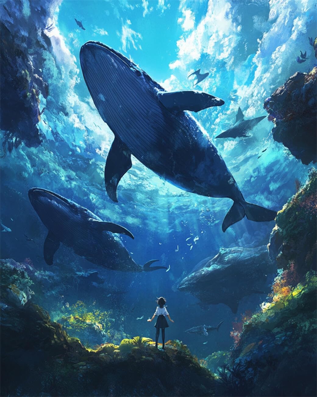 Rkflgew E Diy Bead Mbroidery Kits Whales In Th Sea 50X70cm