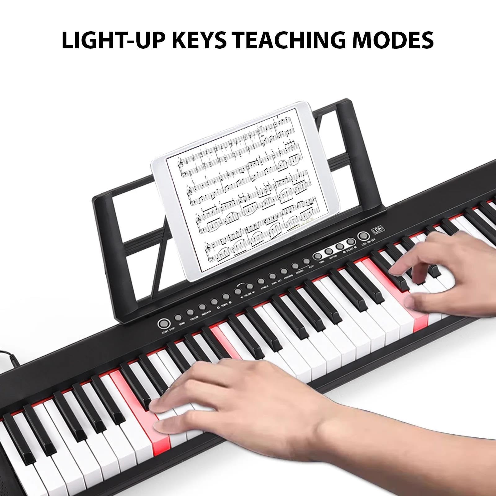 Pianoforte Elettronico Multifunzionale Portatile A 61 Tasti Con Supporto Per Spartiti Musicali/microfono Per Principianti(Black)