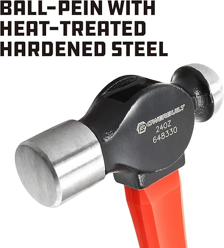 Miniatura 4 de Powerbuilt Martillo de bola de 24 onzas con mango de fibra de vidrio, resistente a golpes y mango de goma antideslizante, acero endurecido tratado