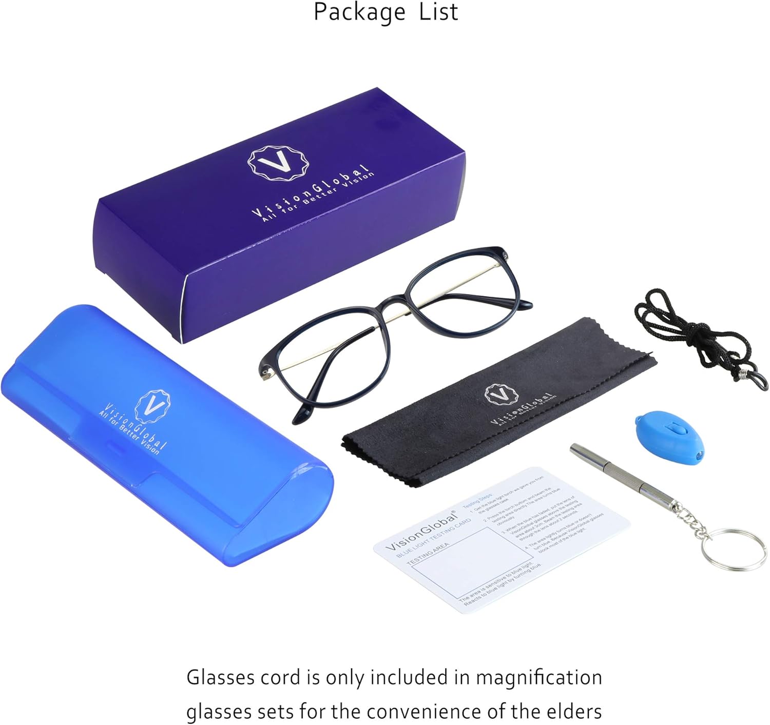 VisionGlobal Blue Light Blocking Glasses for Women/Men, Anti Eyestrain, Computer Reading, TV Glasses, Stylish Square Frame
