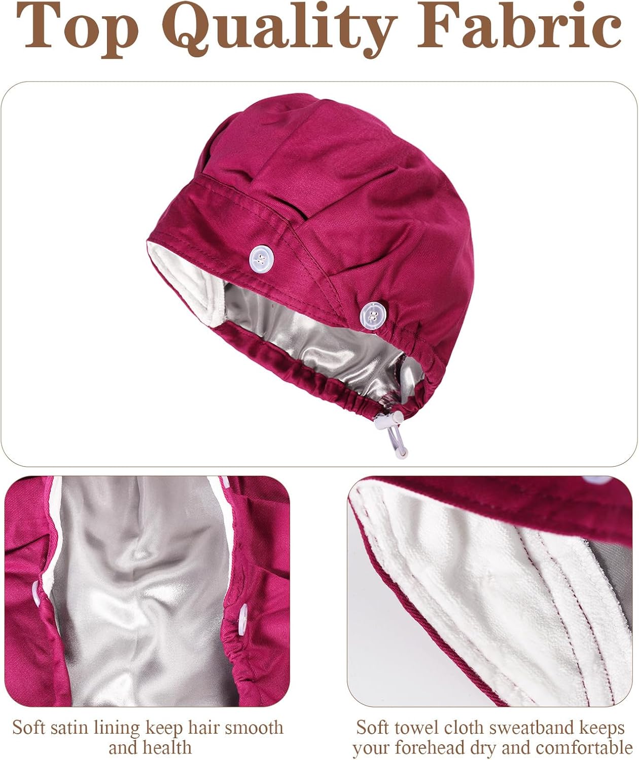 4Pcs Scrub Caps for Women Nurse Surgical Hats Adjustable Satin-Lined Working Cap with Sweatband and Buttons - Image 3