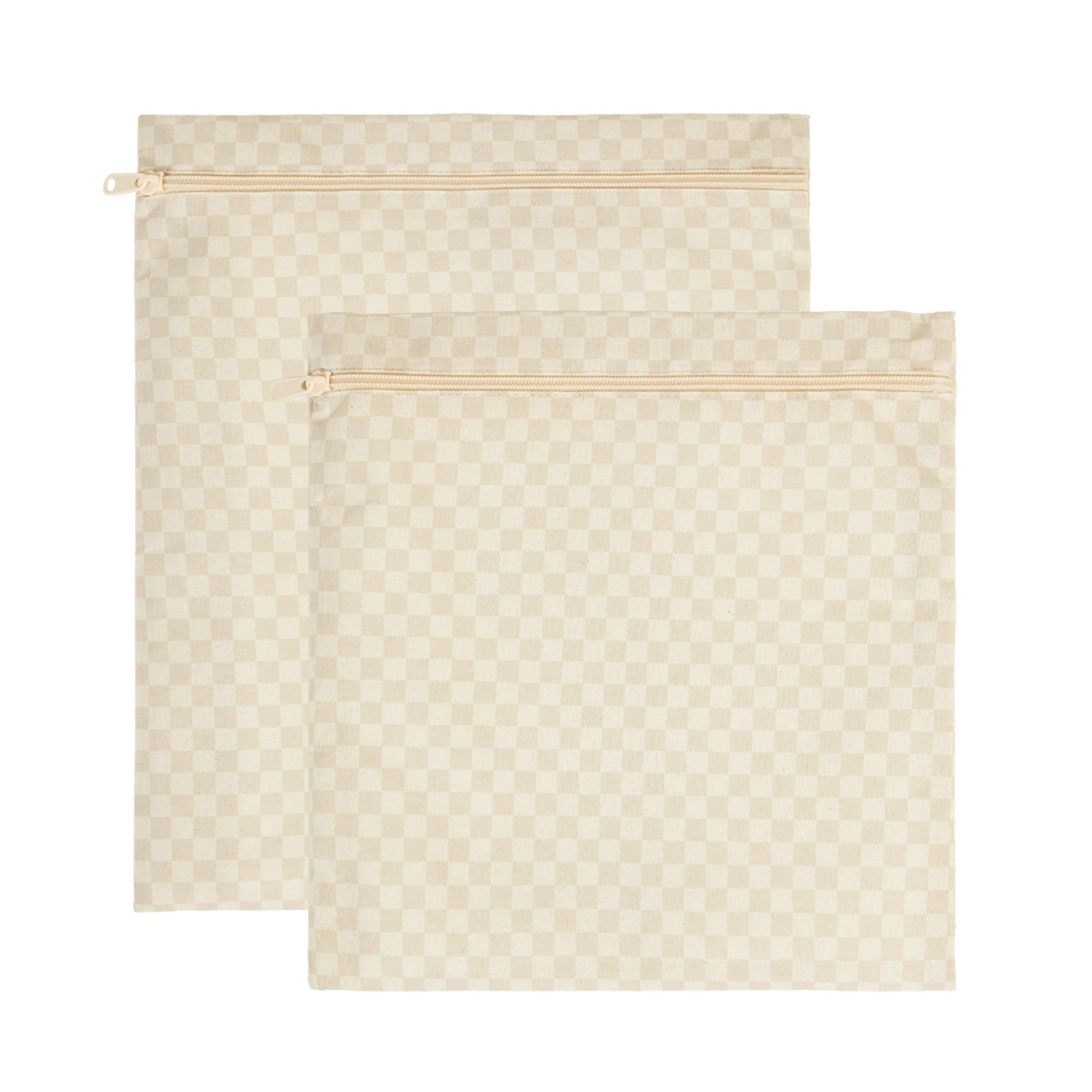 Ocean Home Textile 2'li Su Geçirmez Pvc Astarlı Bej Dama Desen Islak Kuru Çantası 28 x 30/30 x 36 cm