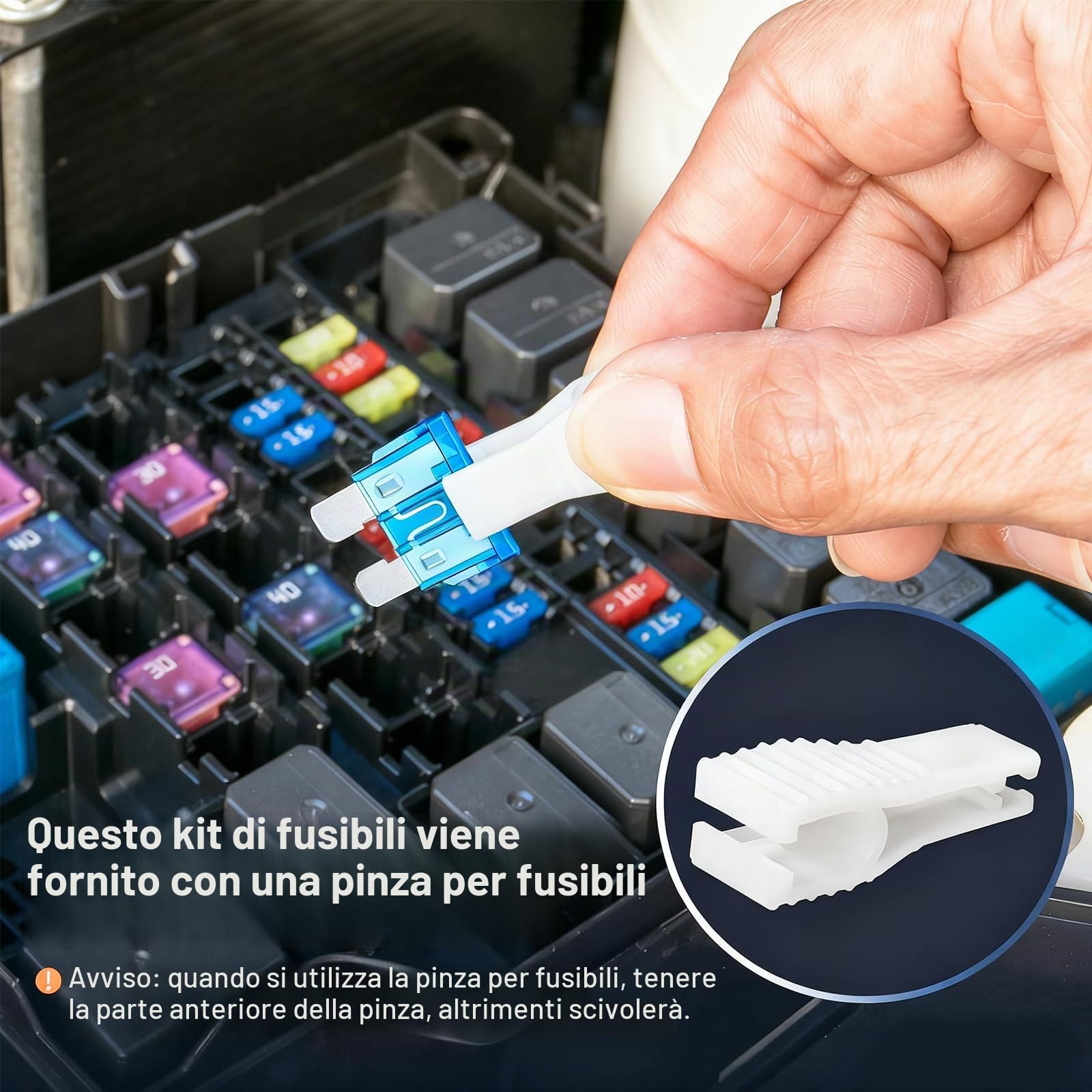 JOREST 120 fusibili auto set – per fusibili auto truck/camper, camion, moto (2 A, 3 A, 5 A, 7,5 A, 10 A, 15 A, 20 A, 25 A, 30 A, 35 A, 40 A), piatti medi fusibili automobilistici + 1 estrattore