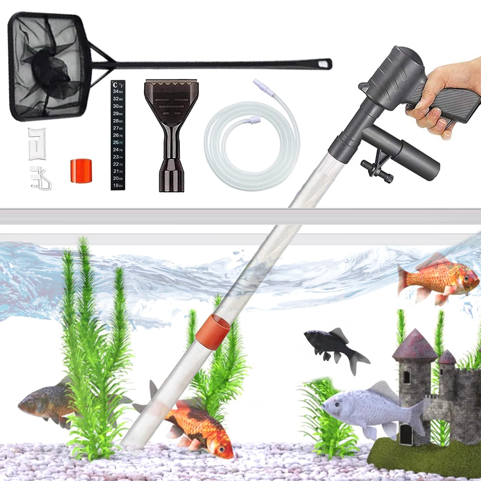 Sifonador Acuario, Limpiafondos Acuario, Sifon Acuario, Intercambiador de Agua para acuarios, Manguera de Intercambio de Agua semiautomática, Control neumático, Set de Limpieza Multifuncional