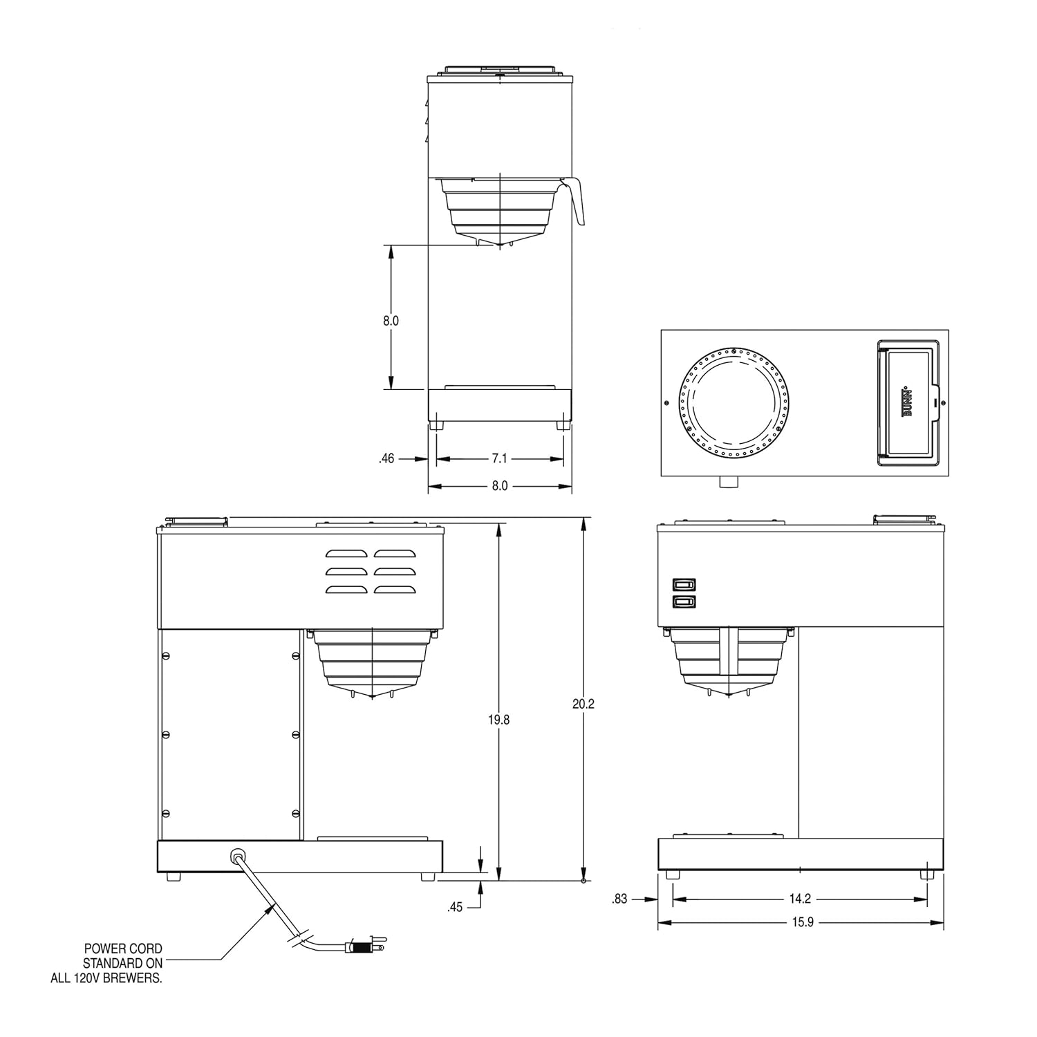 BUNN VPR-2EP 12-Cup Pourover Commercial Coffee Brewer With 2 Easy Pour Decanters & 1000 Coffee Filters, 33200.0002, 20115.0000