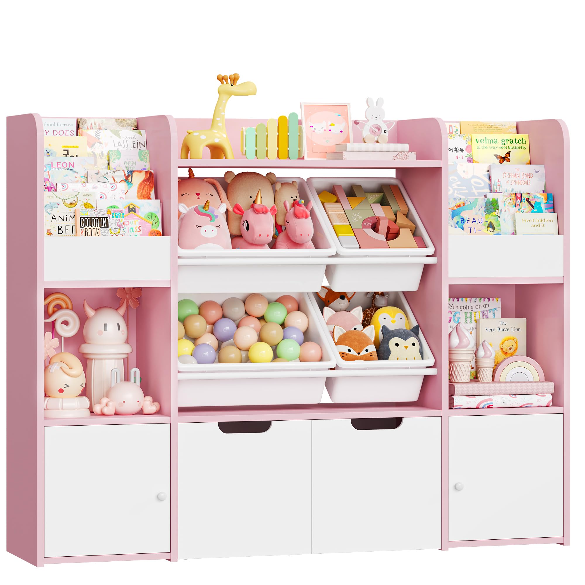 FOREHILL Toy Storage Unit 4-tier Kids Bookshelf with 4 Removable Toy Boxes
