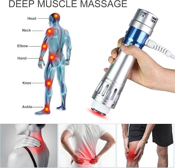 KEhtu Shockwave Therapy Machine, Portable Extracorporeal Shockwave Therapy Machine with 7 Massage Heads, 12 modes to choose, 50-105MJ Energy Regulation, for Pain Relief Deep Mus