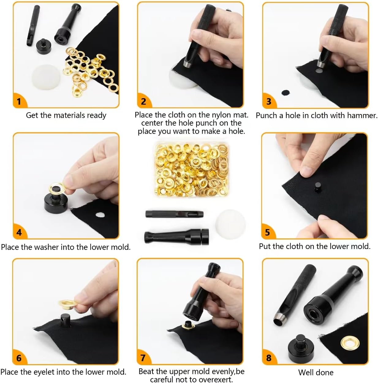 ZONGLAN Grommet Tool Kit, 50 Sets 5/16 Inch Heavy Duty Rustproof Brass Eyelets Kit with Setting Tool and Storage for Fabric Leather Curtains