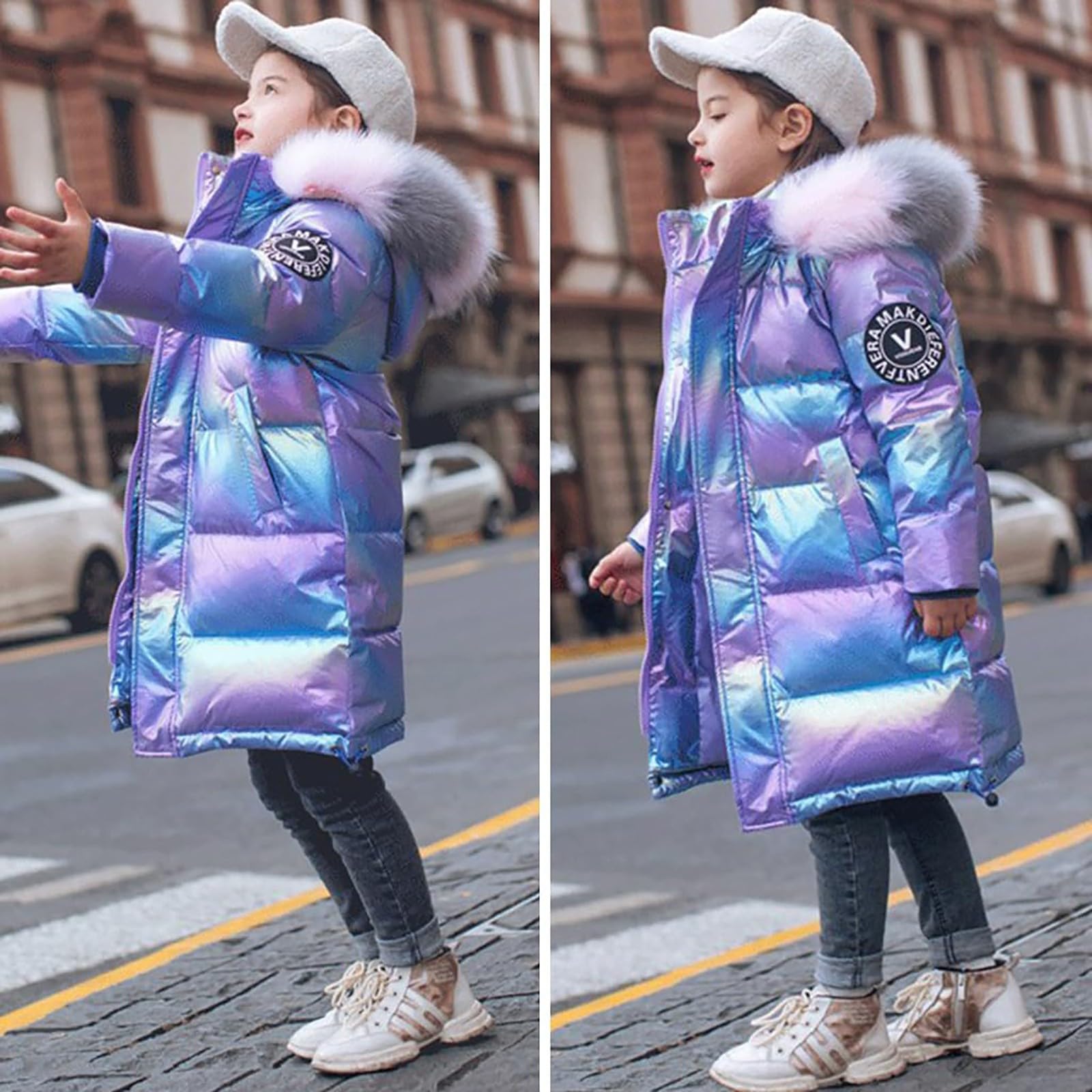 Winterjacke Kinder Mädchen Jungen mit Fellkapuze Outdoor Winterparka Lang Winddicht Steppjacke Daunenmantel 3-16 Jahre