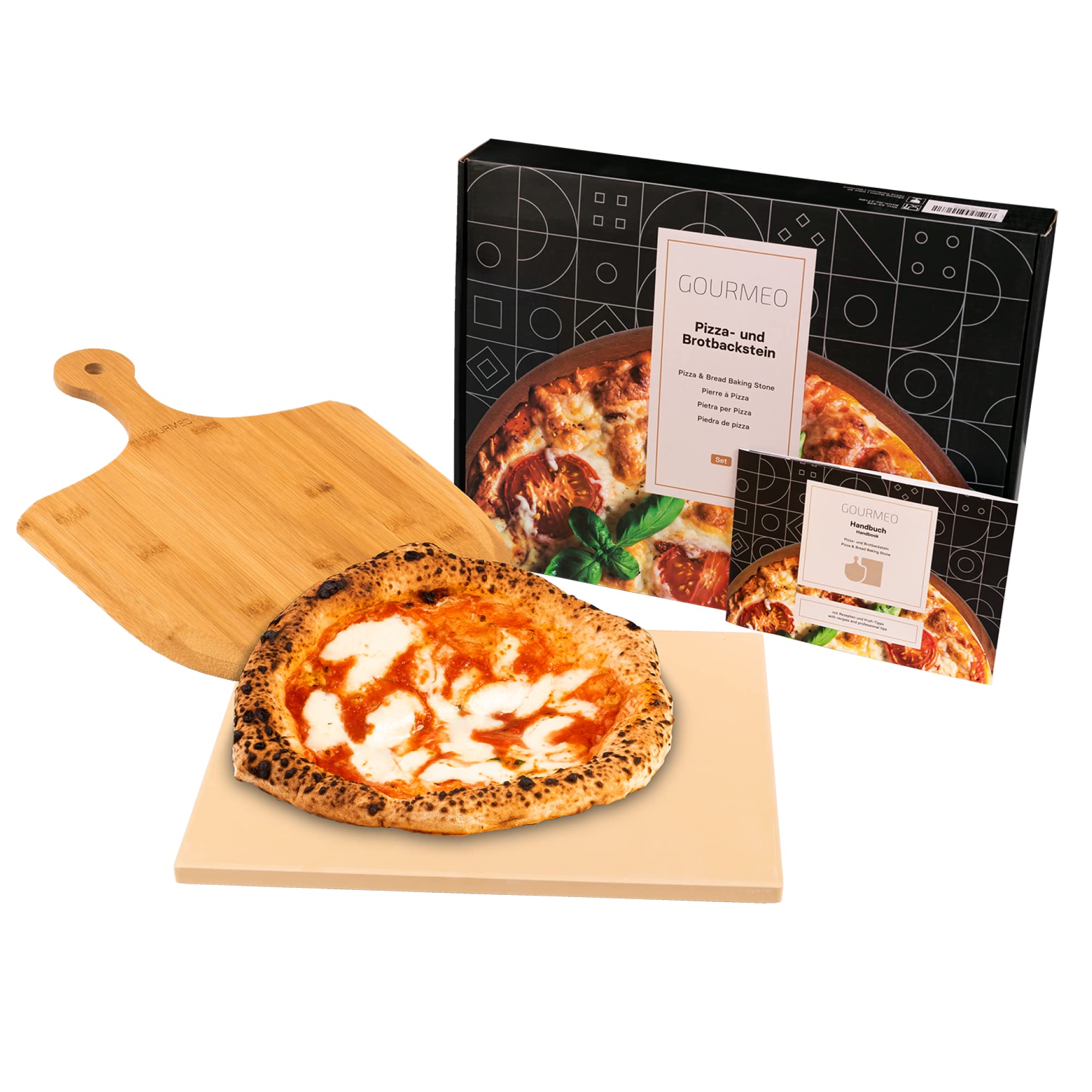 Juego de piedra para pizza para horno con pala de bambú, 38 x 30 cm, cuadrada, piedra para pizza para horno, piedra para pizza para barbacoa de gas, horno