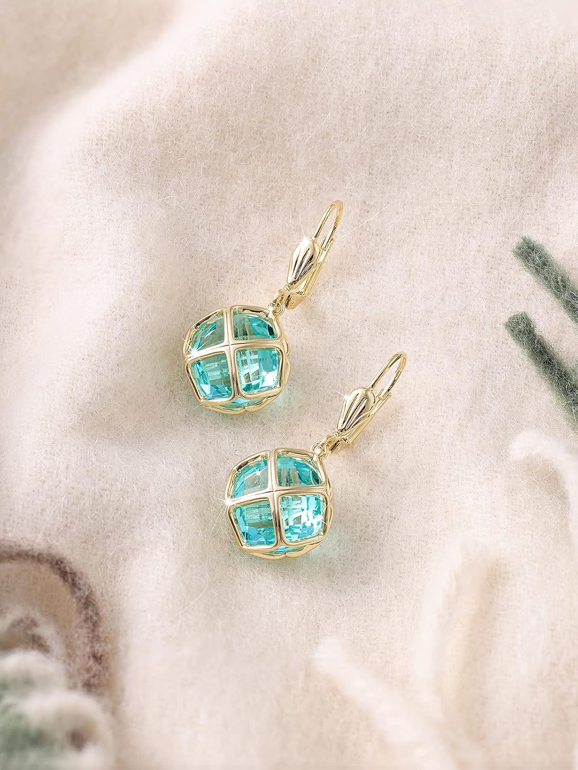 14MM Austrian Crystal Dangle Earrings for Women 14K Glod Jewelry - Image 8