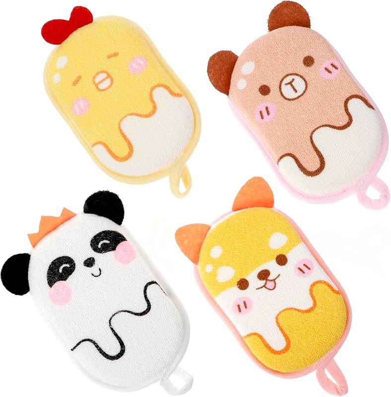4 esponjas de baño para bebés, esponjas de baño multicolores, esponjas de baño para niños, esponjas de ducha absorbentes, esponjas suaves para bebés para bañarse