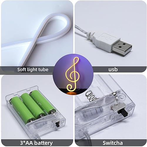 Miniatura 9 de Señales de neón de notas musicales, luces de neón blancas cálidas, luces de neón LED personalizadas para pared, dormitorio, sala de estar, fiesta,