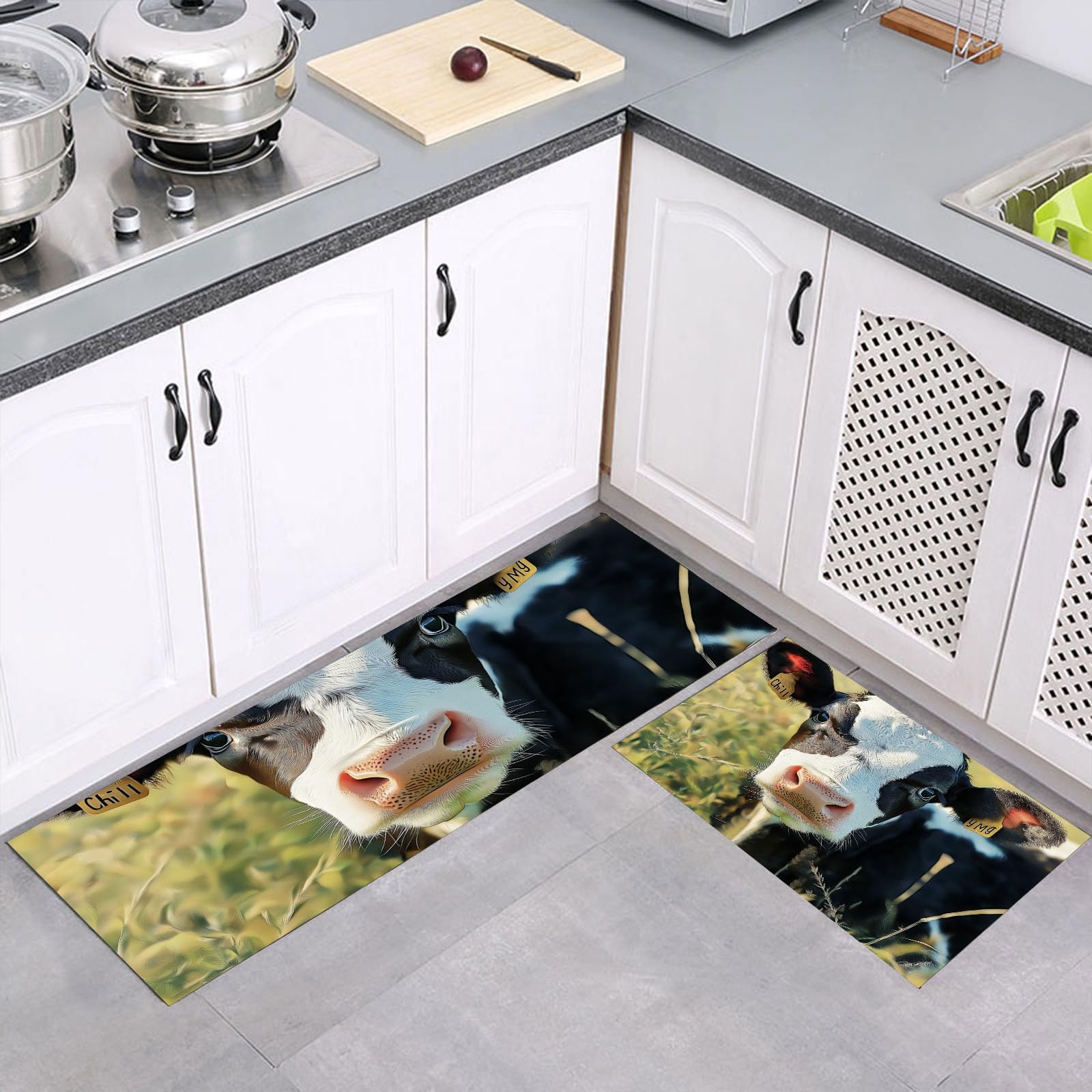 Tapis de cuisine antidérapant absorbant l'eau, tapis de porte lavable noir et blanc