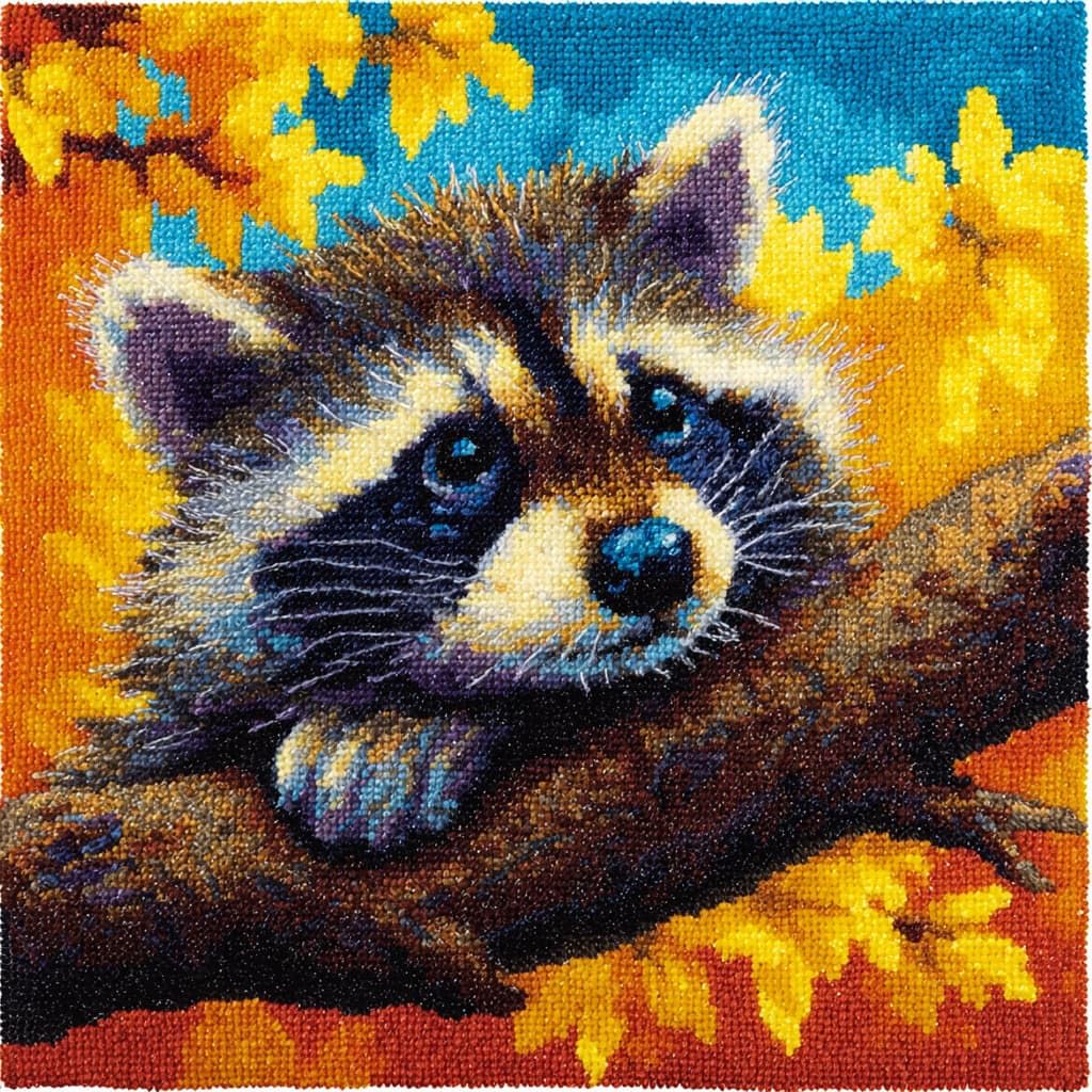 WallustrioaW Latch Hook Cushion Kits,Animal Raccoon