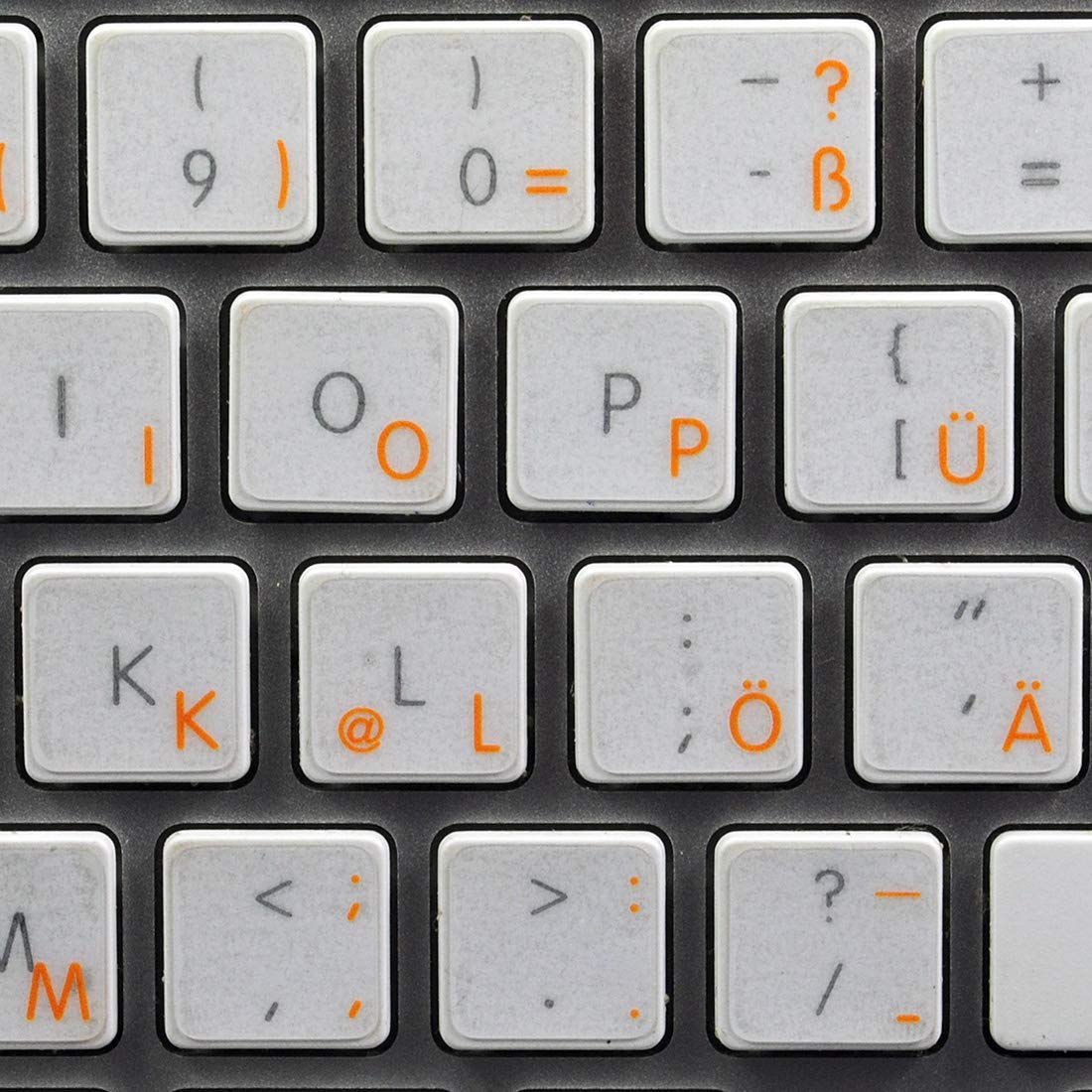 German Decals for Keyboard Work with Apple Orange Lettering Transparent Background for Desktop, Laptop and Notebook