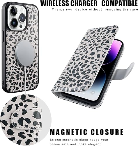 Miniatura 6 de DorisMax Funda tipo cartera para iPhone 14 Pro Max, funda desmontable con tapa y bloqueo RFID, 4 ranuras para tarjetas, funda de piel sintética de