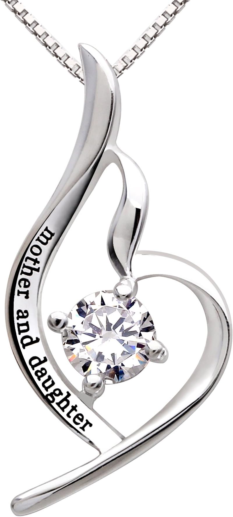โ Jewelry Sterling Silver "mother and daughter" Cubic Zirconia Pendant Necklace