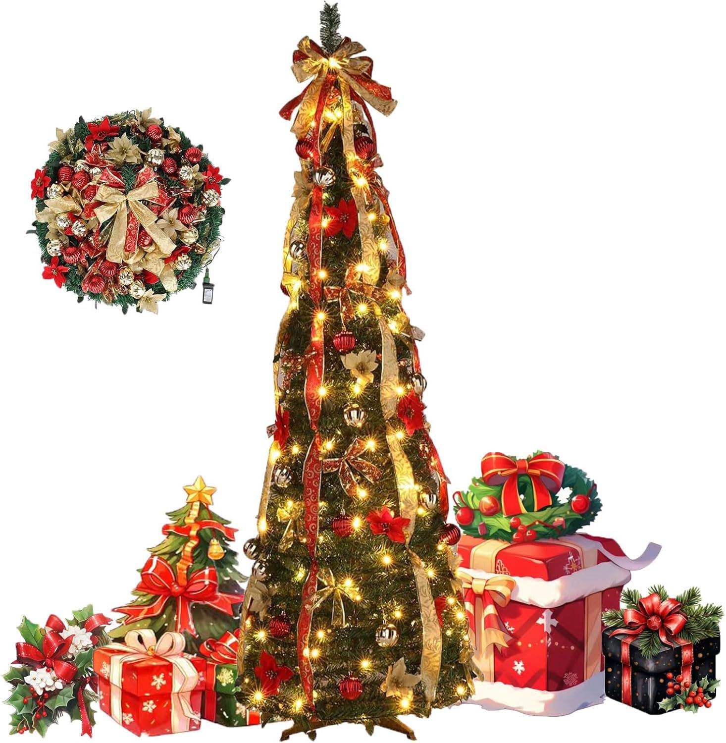 Árbol de Navidad Plegable 6 Minutos con Luces(7ft)