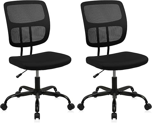 CLATINA Silla de oficina en casa, sin brazos con ruedas, silla de escritorio pequeña de altura ajustable, sillas giratorias de trabajo de malla