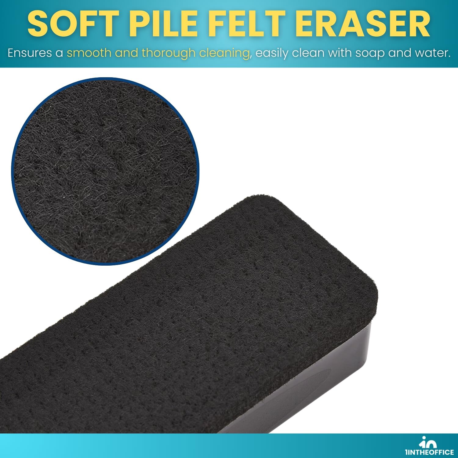 1InTheOffice Dry Erase Eraser for Whiteboards and Chalkboards, Quick Ink Removal, Black, 4 Pack