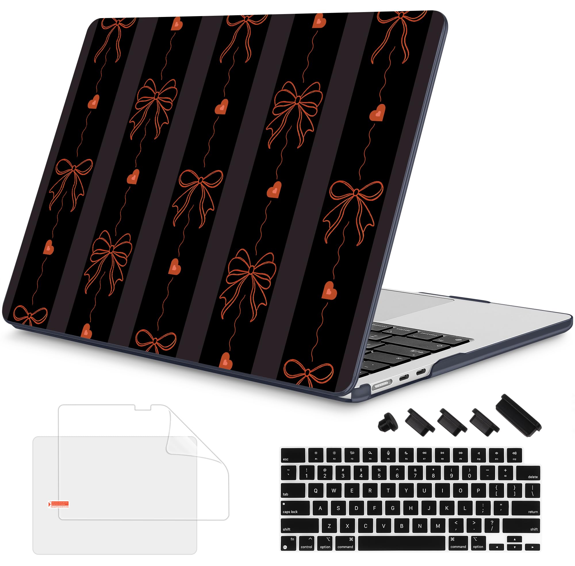 Mektron for 2026/2025/2024/2023 MacBook Air 15 INCH M5 A3448 /M4 A3241 /M3 A3114 /M2 A2941 Case, Printed Plastic Hard Shell Cover with 15.3" Liquid Retina Display Touch ID, Bows MK031