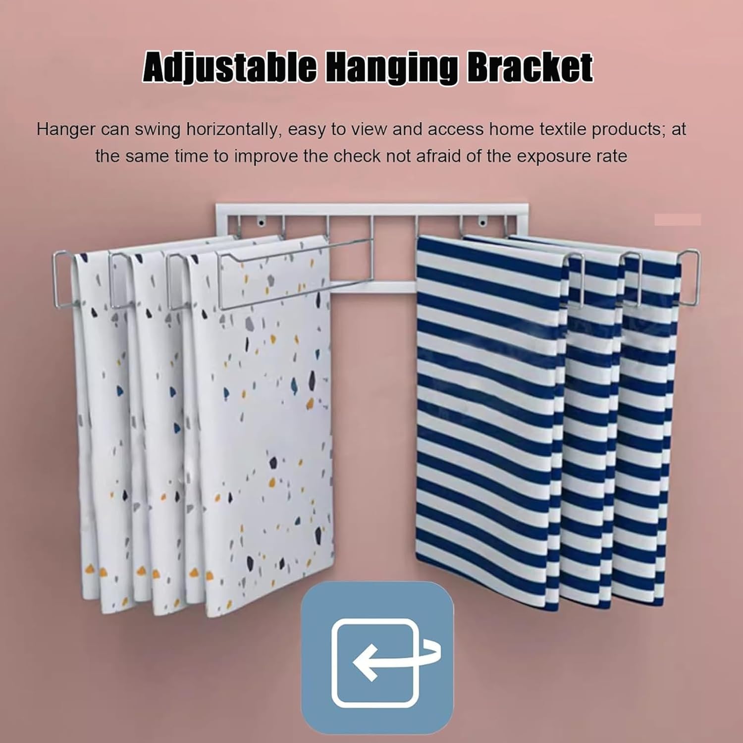Swingable Quilt Display Rack - Textile Fabric Hanging Shelf for Home, Store, Studio, Laundry Room & Closet - Commercial Organizer with Removable Hooks - 90cm Spa Storage Solution