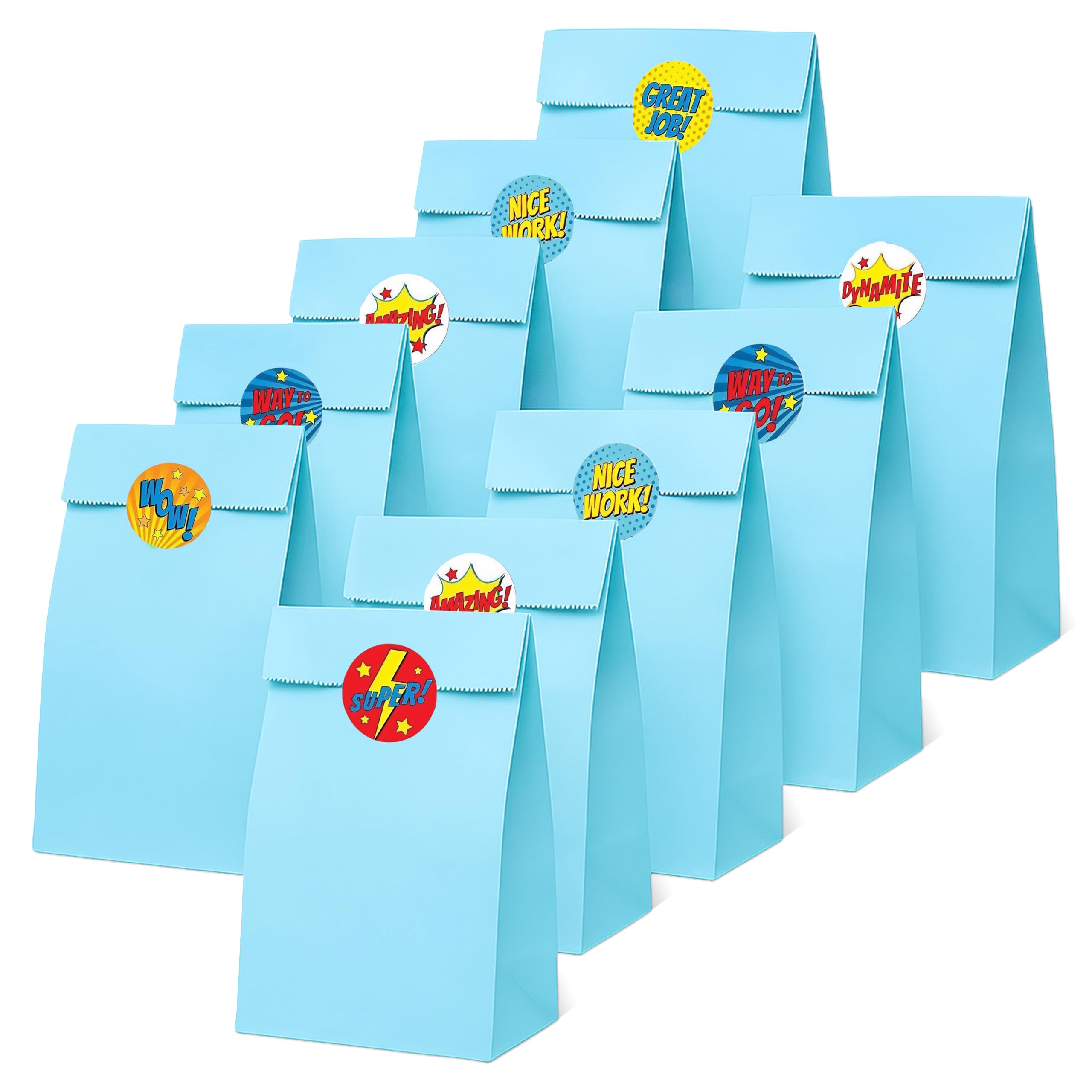 Thepaperbagstore 50 Light Blue Paper Bags with Reward Stickers