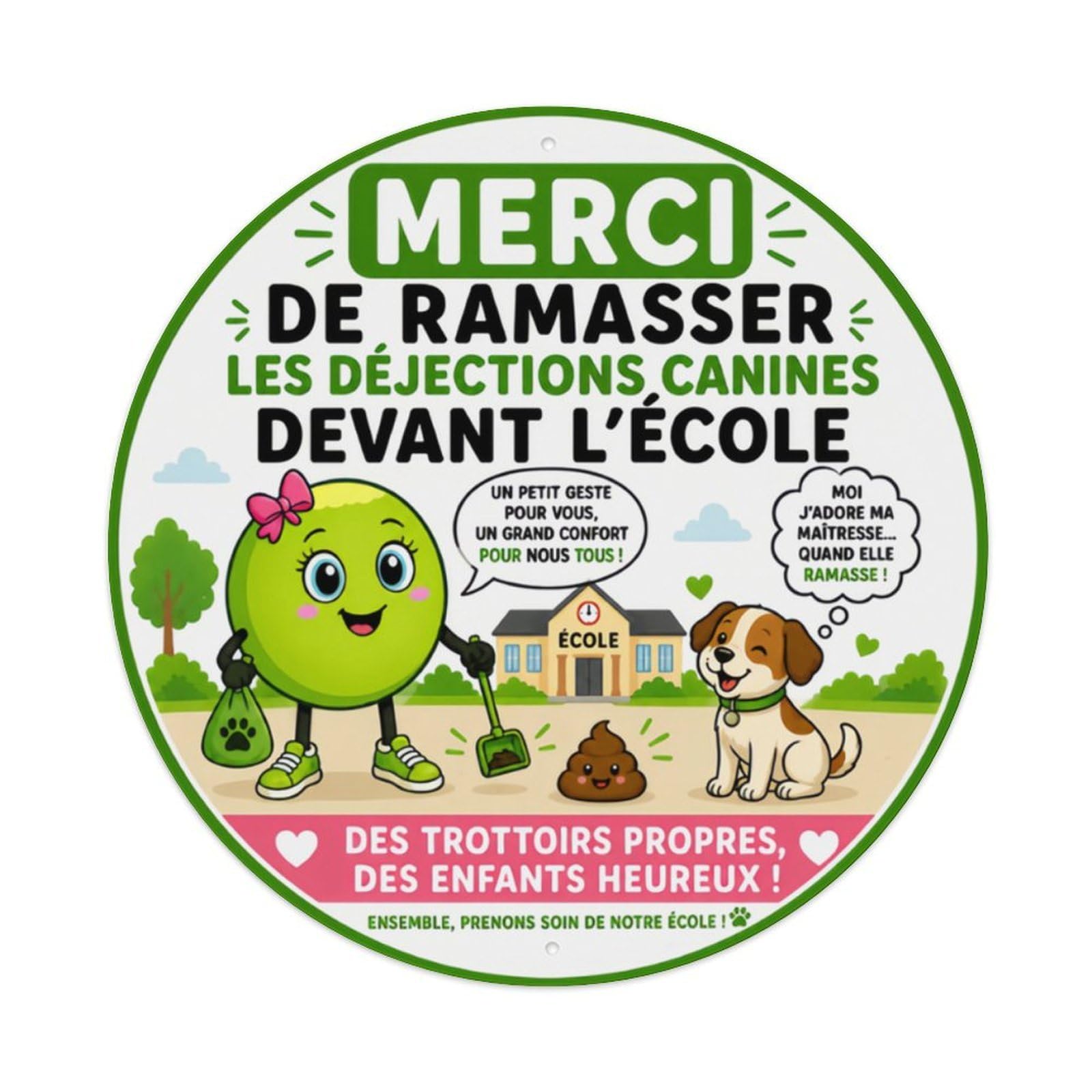 French Pick Up Dog Poop Reminder Round Sign Vintage Aluminium Metal Sign, Retro Wall Decor for Home, Bar, Garage & Farmhouse 20x20cm