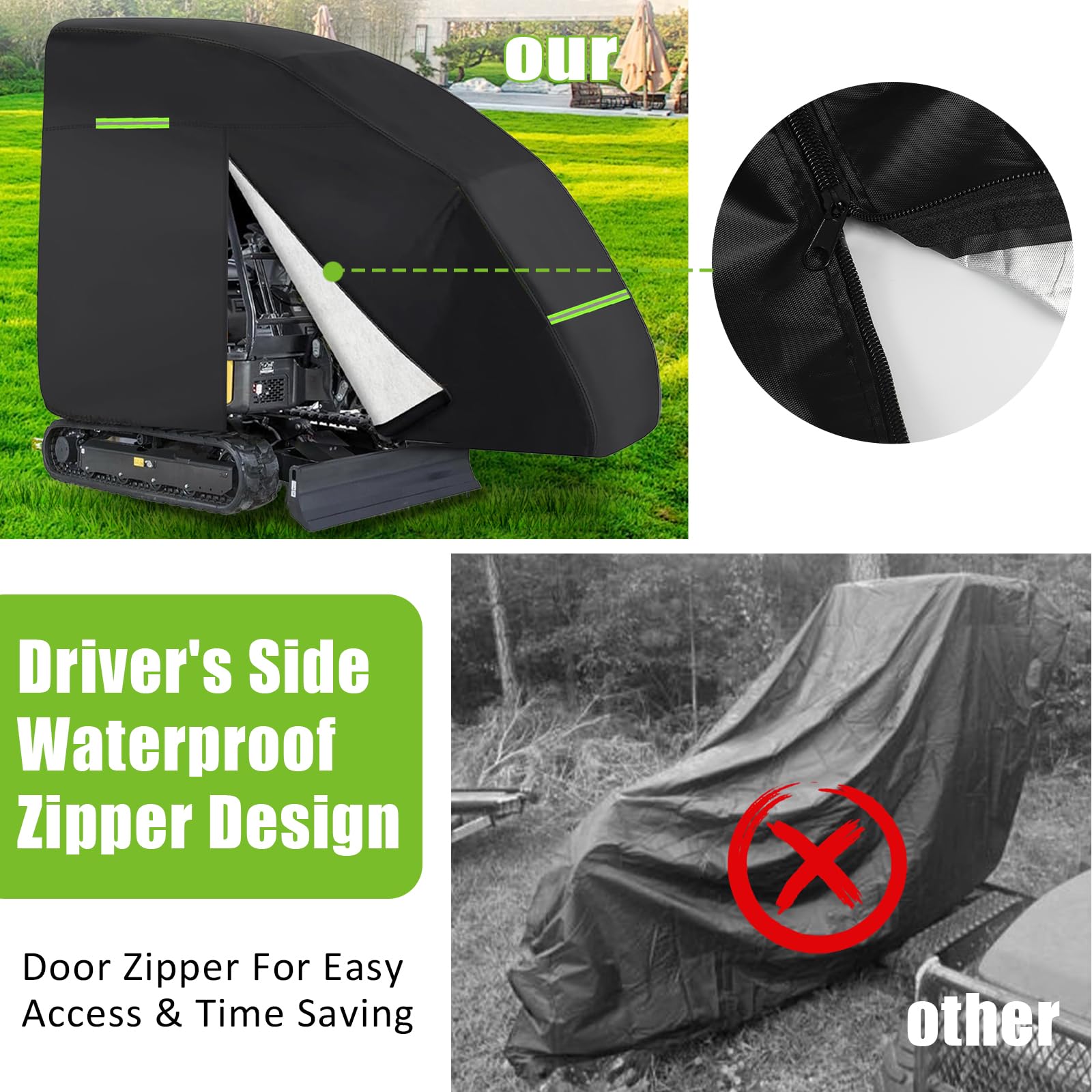 Cubierta para excavadora, 420D impermeable, cubierta protectora completa para mini excavadoras de 800 a 1600 kg, lona para excavadora con cremallera, tira reflectante y dobladillo elástico, protección
