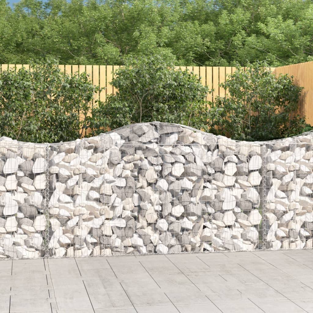 Gabionen mit Hochbogen 5 STK. 200 x 30 x 100/120 cm verzinktes Eisen, Gartenbarriere, dekorative Gabionenkörbe, 3,5 mm Draht, Winddicht, robust, Terrasse, Vorgarten