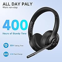 Vista 6 de AOC Auriculares inalámbricos con micrófono para trabajo, auriculares Bluetooth 5.4 con micrófono de cancelación de ruido, USB C, 30H, llamadas