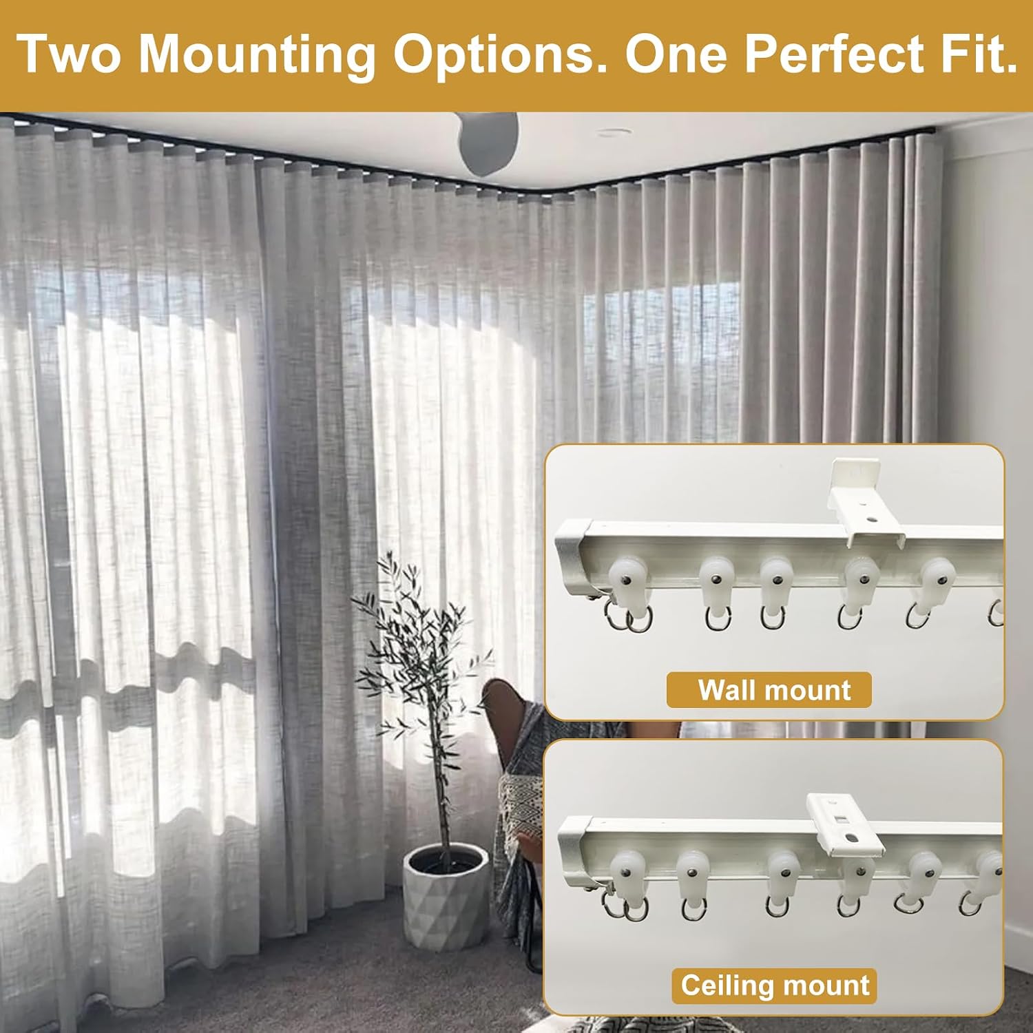 Ceiling Curtain Track, Heavy Duty Flexible Curtain Tracks Rods System, Aluminum Bendable Wall/Ceiling Mount Curtain Rail, Ceiling Track Gliders Set for Bay Windows, Room Dividers - 11.8FT(3.6M)
