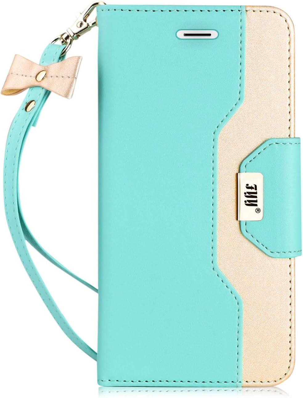 FYY Leather Case with Mirror for iPhone SE Case 2022 (3rd Gen)/iPhone SE Case 2020 (2nd Gen)/iPhone 7 Case/iPhone 8 Case 4.7",Wallet Flip Folio Phone Case with Mirror and Wrist Strap-Mint Green