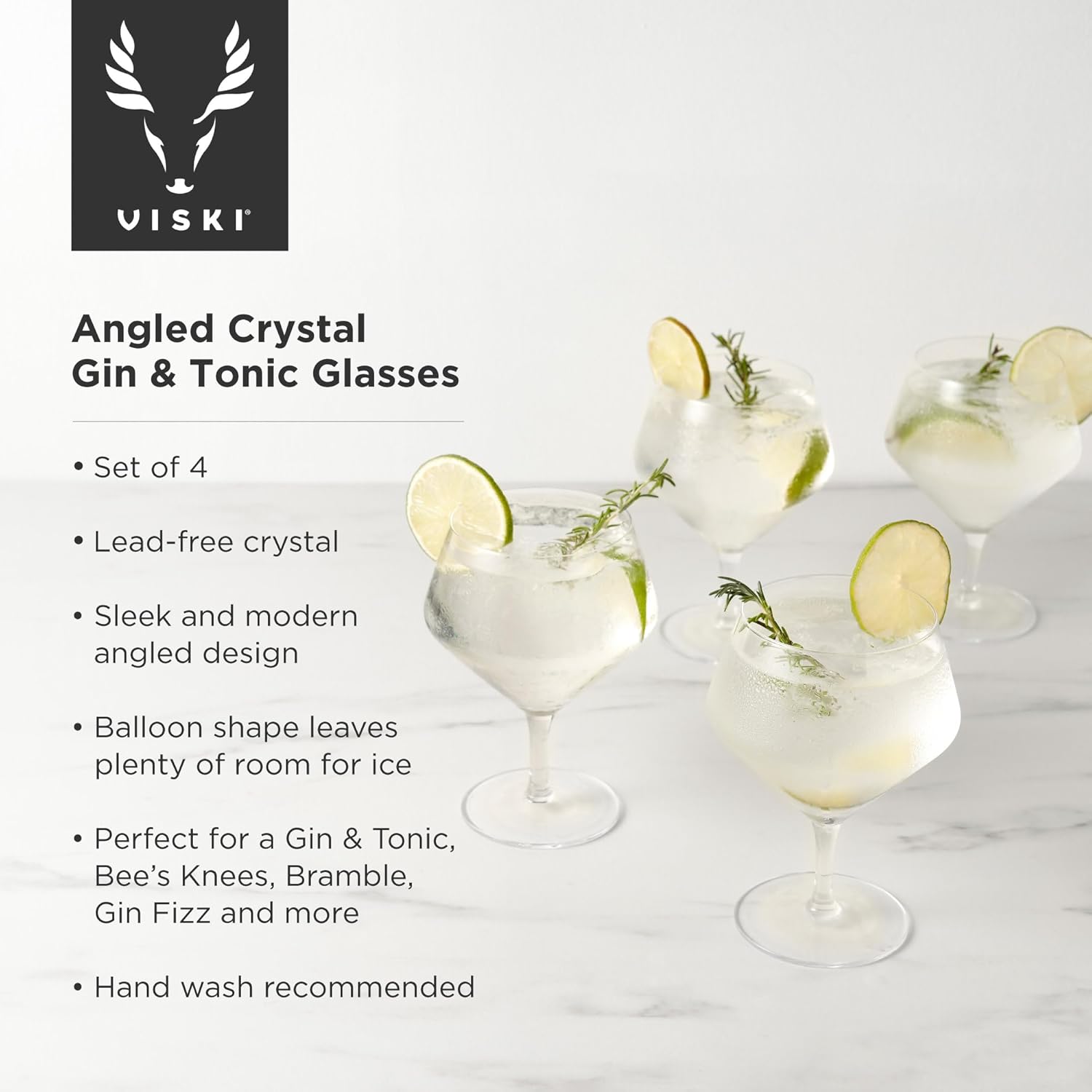 Viski Angled Stemmed Gin & Tonic Glasses, Highball glasses, Cocktail Glasses, Vodka Tonic Glasses, Gin Glasses for Gin Lovers Gift set of 4 14oz - Image 2