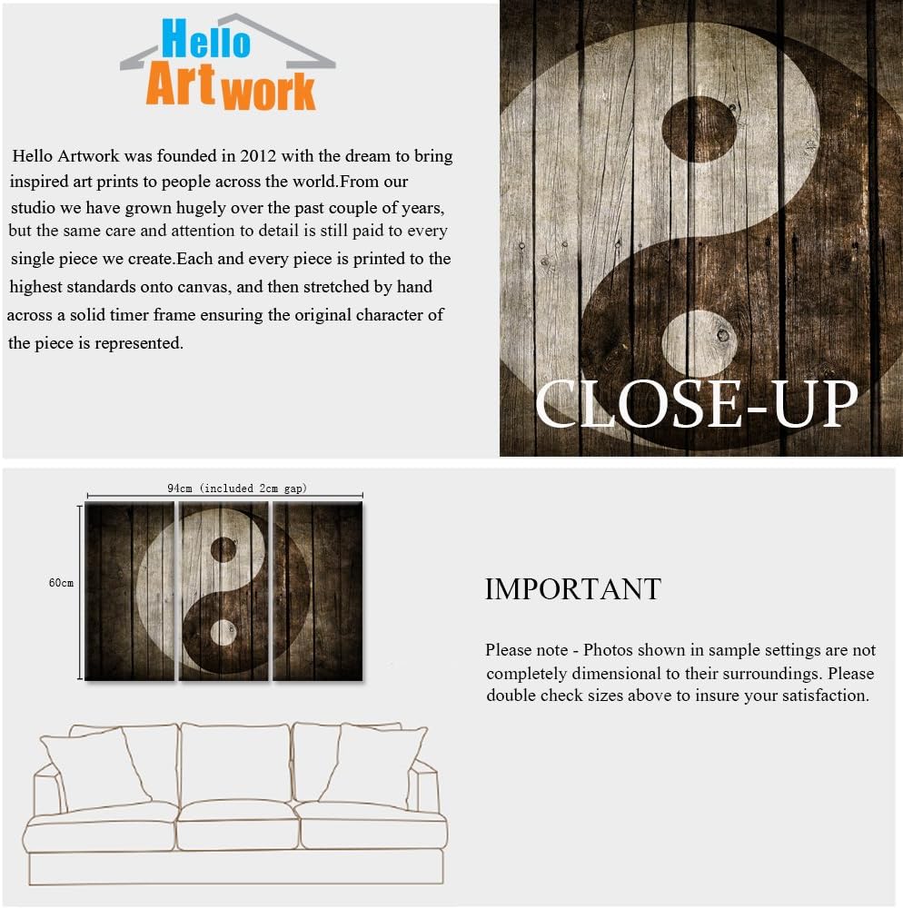 iHAPPYWALL Vintage Yin Yang Wall Art Brown Symbol Rustic Wood Painting Chinese Religion Picture for Home Living Room Ready to Hang