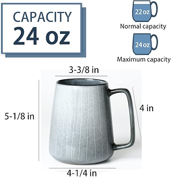Large Ceramics Coffee Mugs, 24 OZ Extra large Mug, Big Handle Mug, Grey | 24 OZ Large Handle Coffee Mugs, Extra Large Tea and Coffee Cup for Office and Home, Microwave and Dishwasher Safe