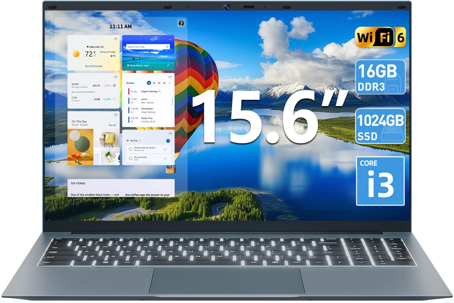 THEYETI Laptop 15,6 Zoll 16GB RAM 1024GB SSD Notebook, Core i3 (bis zu 3,9 GHz), 8000mAh Akku, Win 11, WiFi 6, IPS FHD Display 180° Betrachtungswinkel, HDMI Type-C