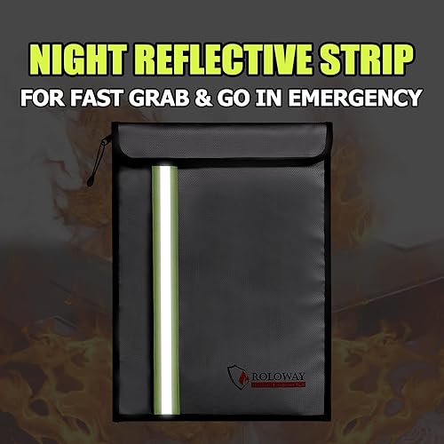 Miniatura 3 de ROLOWAY Bolsa grande ignífuga para documentos con 2 bolsillos y bolsas de dinero ignífugas con tira reflectante (paquete de 2)