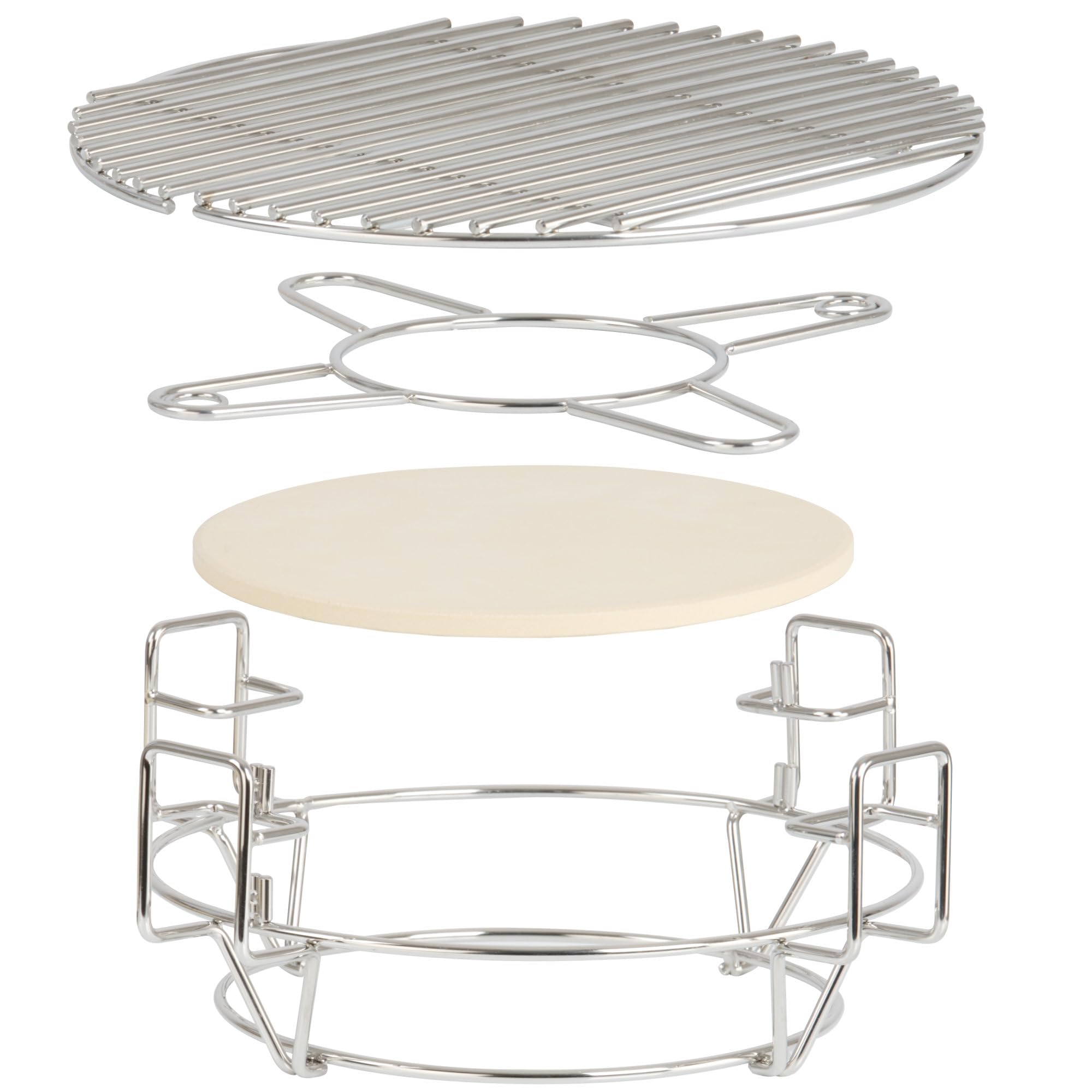BBQ-Toro Elastyczny system gotowania do grilla Kamado, Ø 39 cm, nakładka do grilla ze stali nierdzewnej, 3 poziomy z rusztem do grillowania i kamieniem do pizzy | akcesoria Kamado, akcesoria do grilla