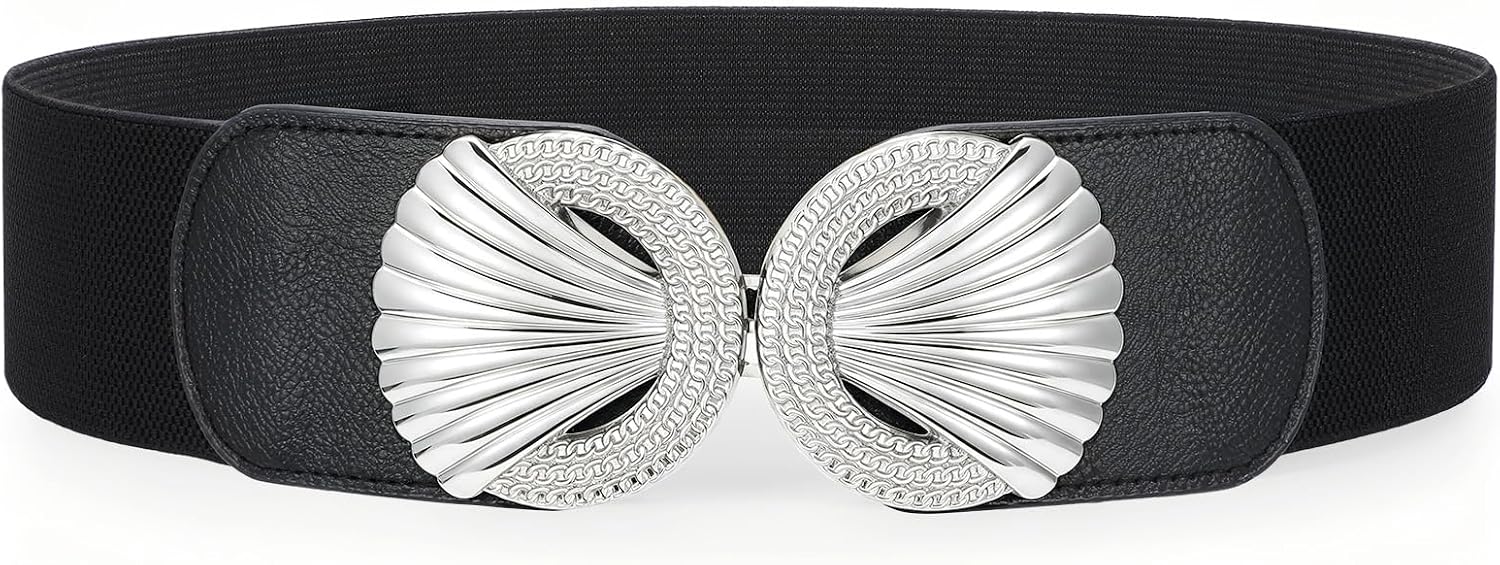 VONMELLI Women Stretchy Wide Belt Vintage Chunky Buckle Elastic Wide Waist Belts for Dresses Coats