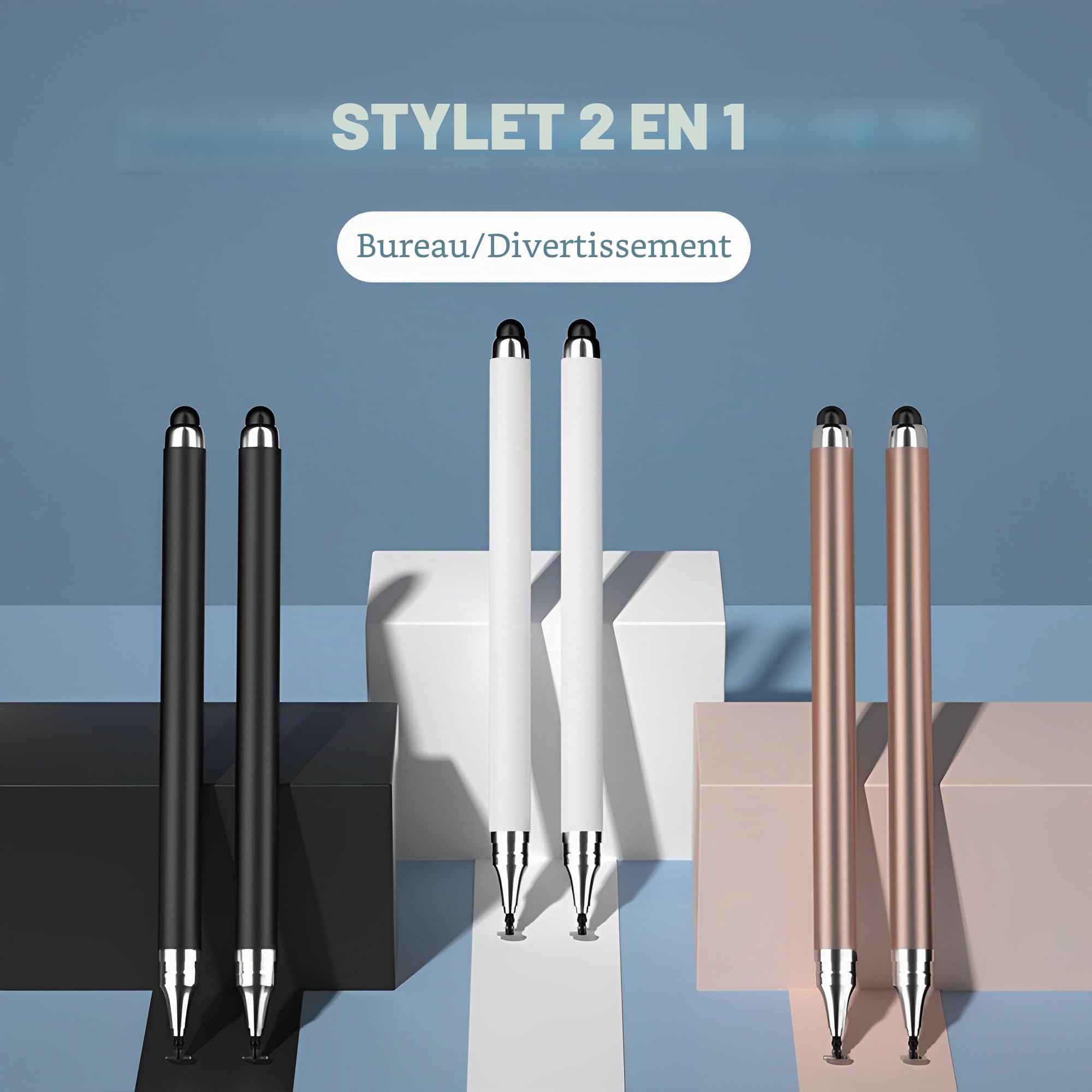 Redreo Lot de 3 Stylos 2 en 1 Universels Stylet capacitif pour écrans tactiles Apple iPhone iPad Android Microsoft