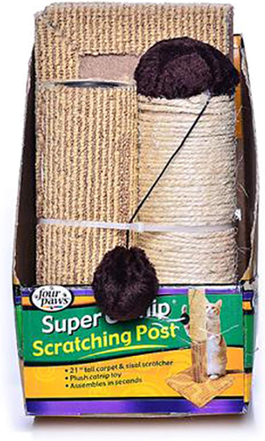 Four Paws Super Catnip Cat Scratching Post, Sisal and Carpet Scratching Post Brown 21 Inches Tall - Brown